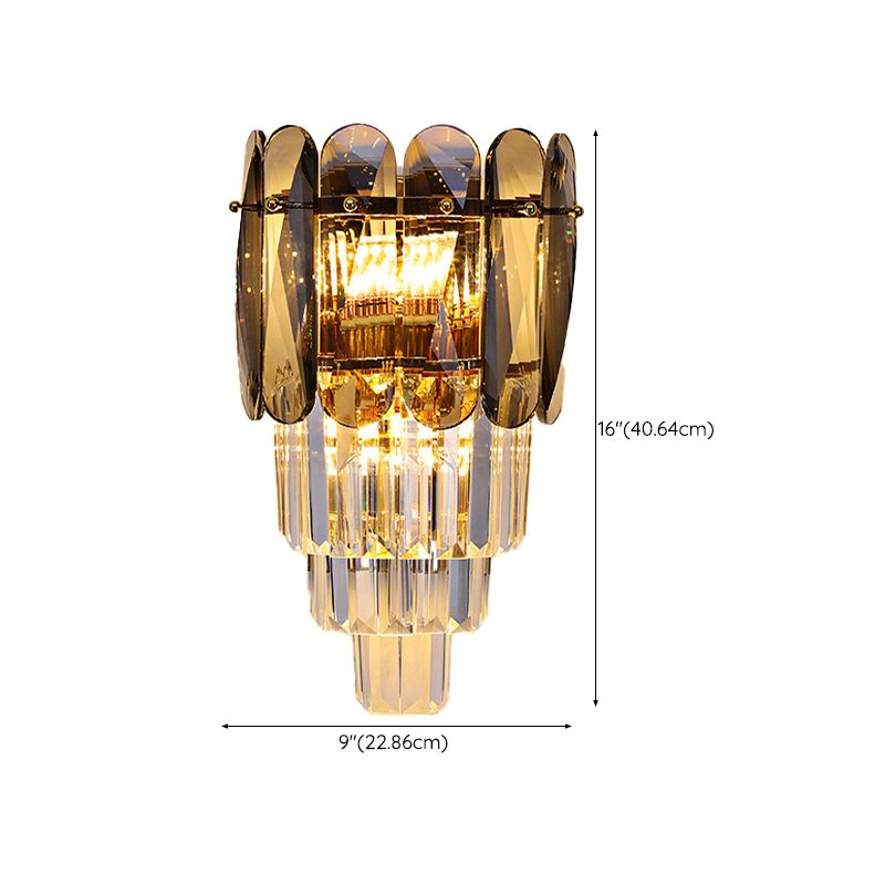 Modern Style Tiered Shape Wall Light Crystal 3 Light Sconces for Bedroom