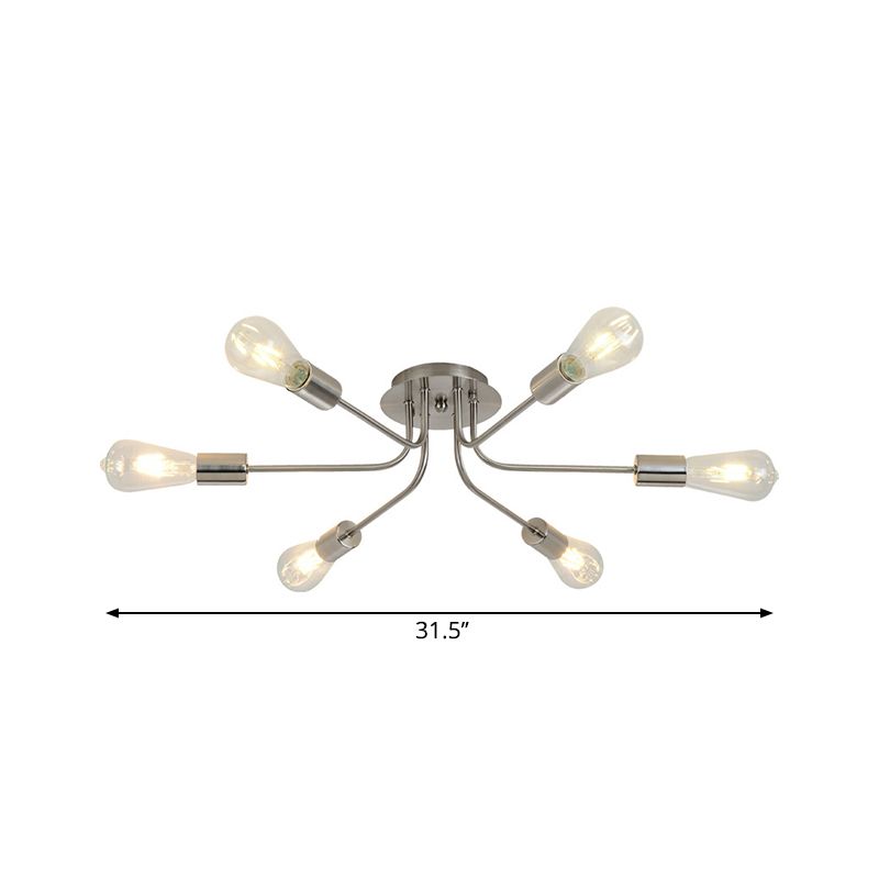 Branch industriale ramo semi -montaggio illuminazione metallica a 6 luci a sfioramento con lampadina esposta in ottone/nichel