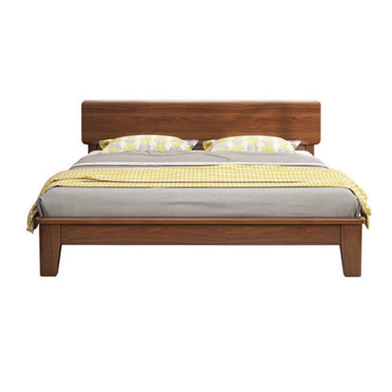 Scandinavian Penal Bed with Rectang Penal Headboard and Wooden Legs
