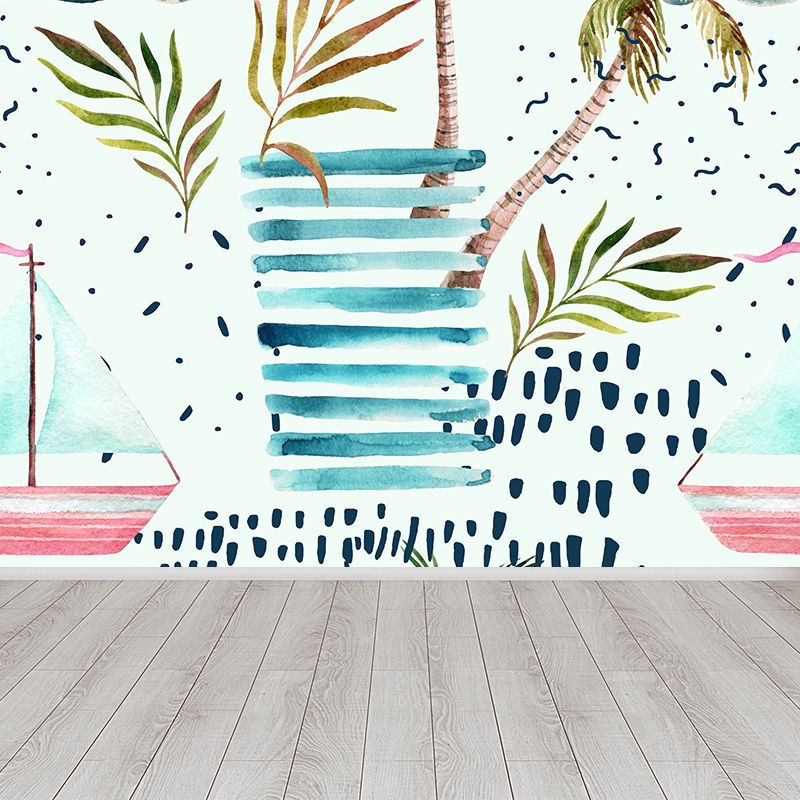 Huge Botanical Mural Wallpaper Moisture Resistant Tropical Living Room Wall Covering