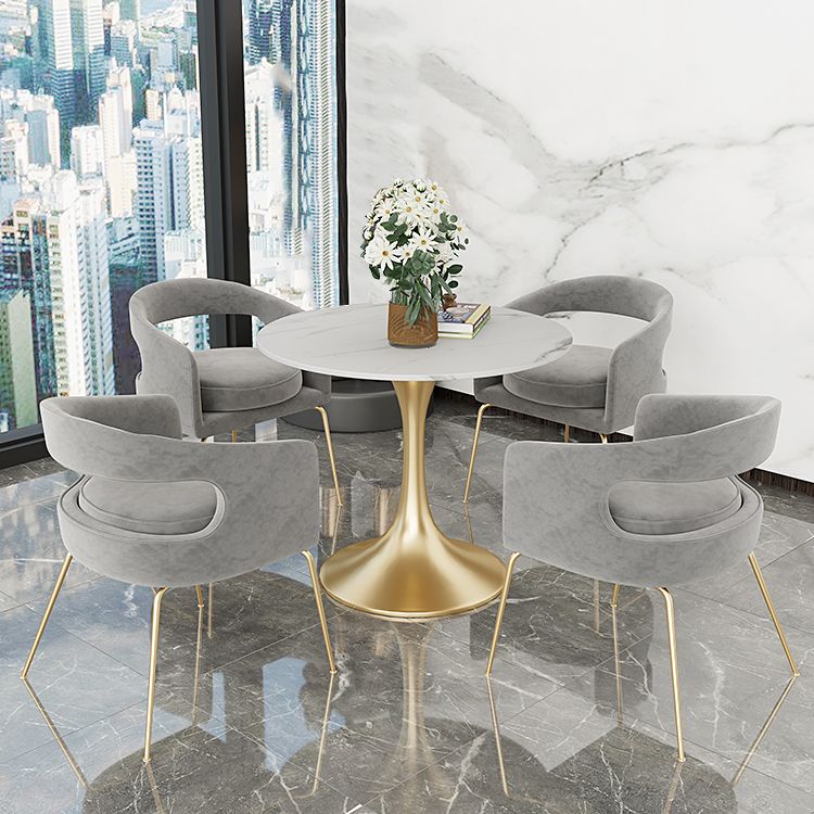 Round Tulip Base Glam Dining Table White Fixed Table of Sintered Stone