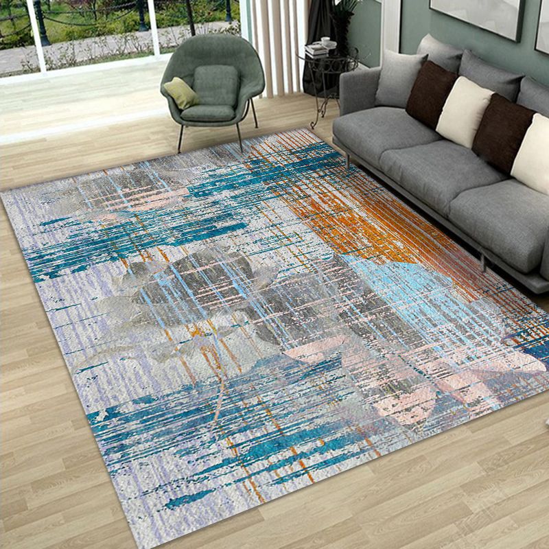 Gray Casual Rug Polyester Leaves Rug Stain Resistant Rug for Lving Room