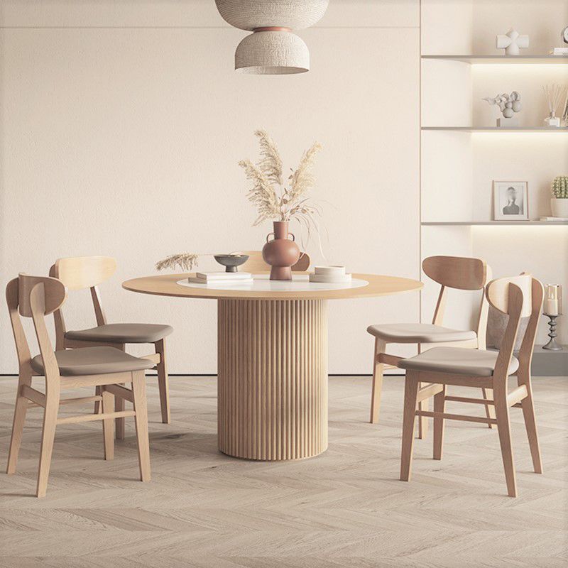 Round Dining Table Contemporary Dining Table with Solid Wood Pedestal