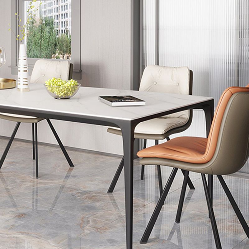 Modern Sintered Stone Dining Table Rectangle Table with Metal Base for Home