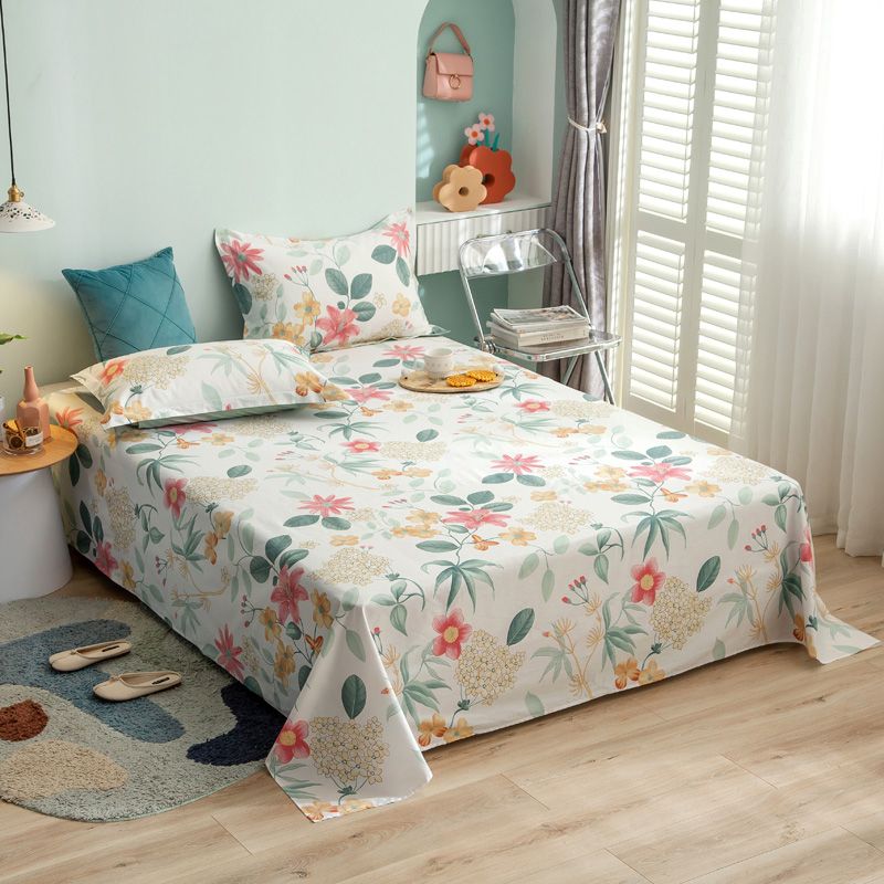 Fashionable Bed Sheet Floral Pattern Non-Pilling Breathable Cotton Sheet