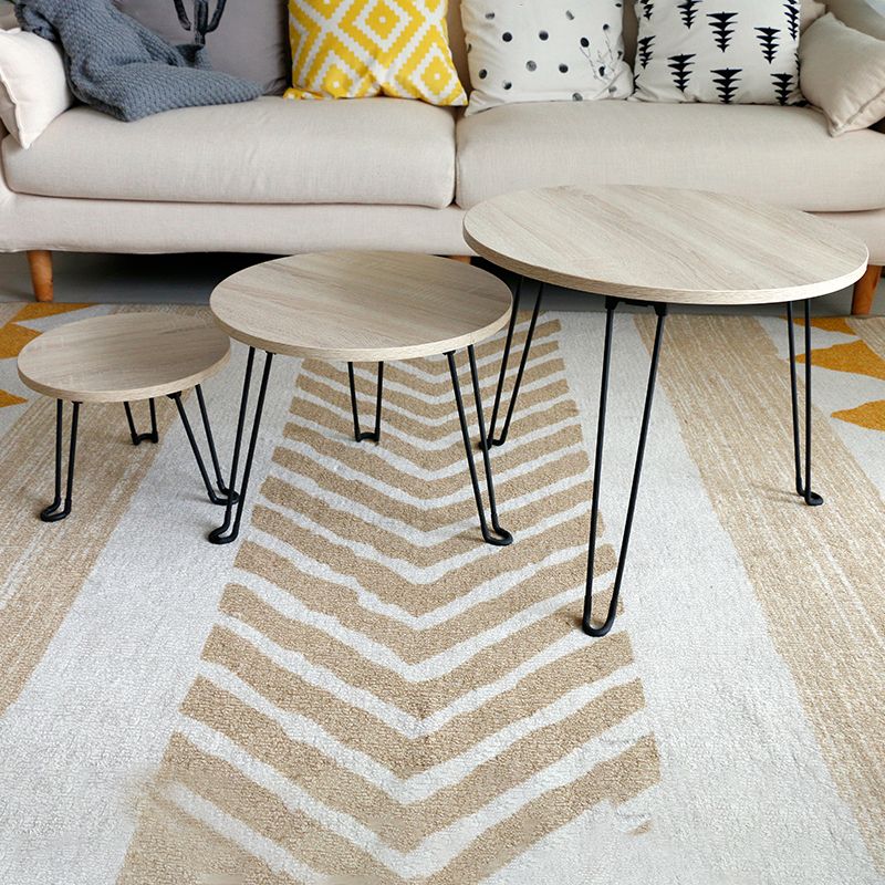 8.6"/12.9"/16.5" Tall Modern 3 Leg Ironcraft Wood Round Top Coffee Table