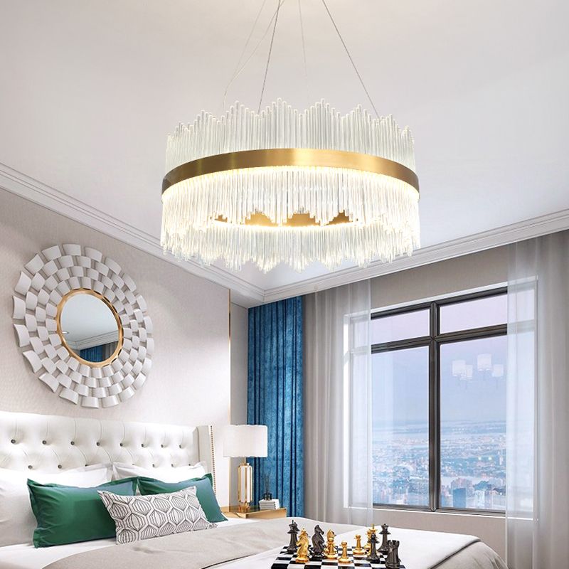 Modern Concise LED Pendant Light Glass Circular Chandelier for Living Room
