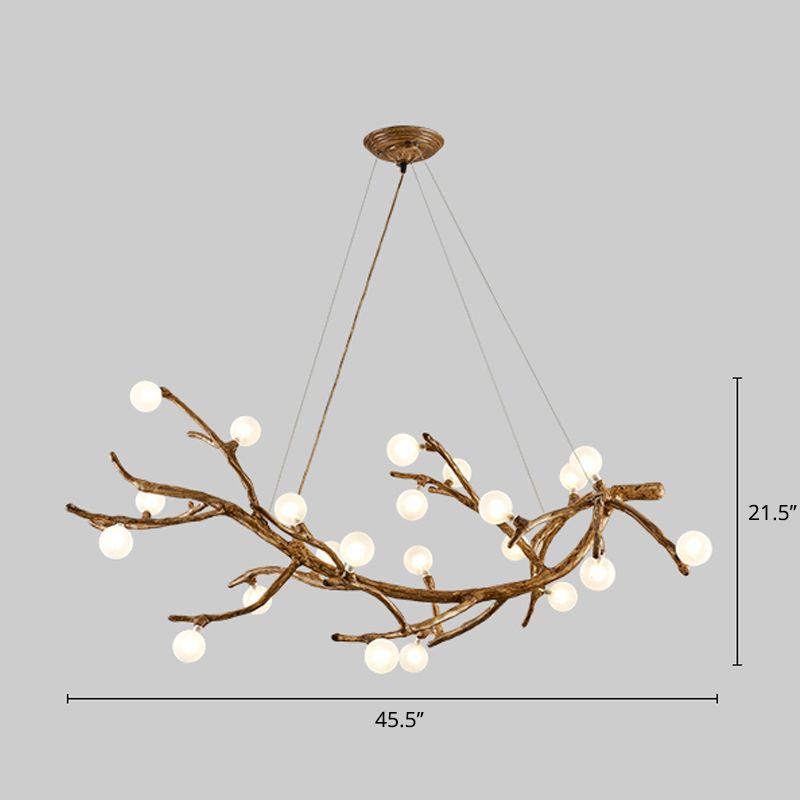 Metal Tree Branch Island Lighting Fixture Art Deco Wood Suspension Light with Ball Acrylic Shade