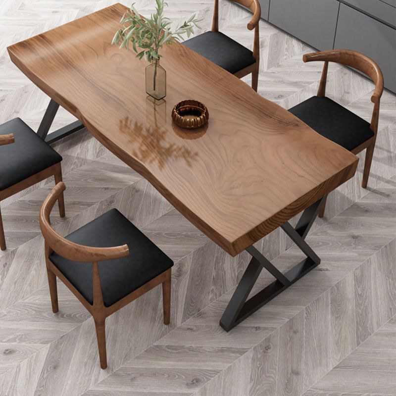Industrial Rectangle Dining Table Dark Brown Wood Top Table with Metal Base