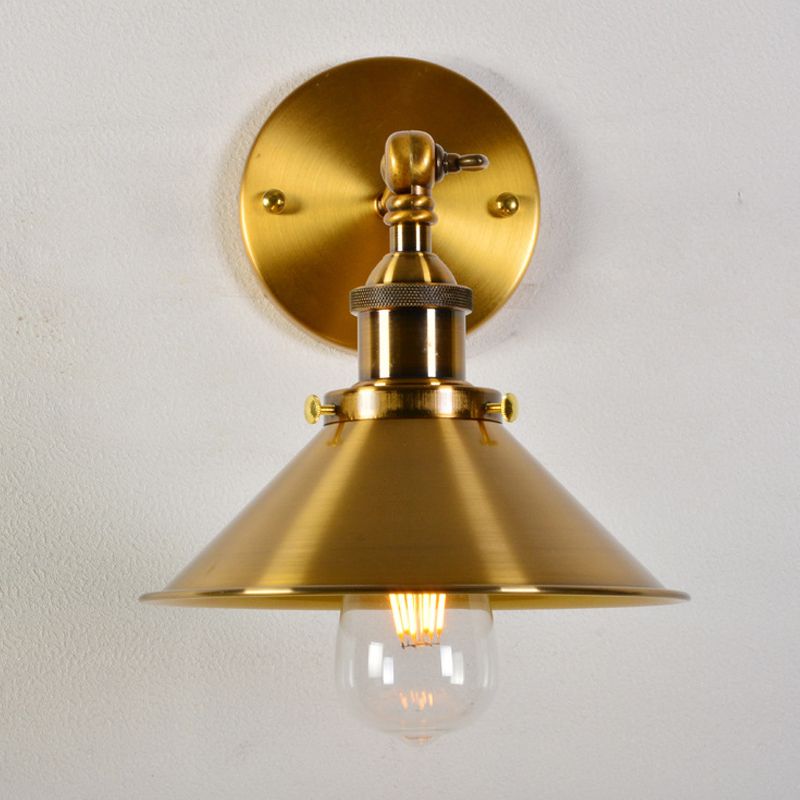 Iron Conical Pivot Shade Wall Lamp Industrial 1 Bulb Bedside Reading Wall Light in Gold