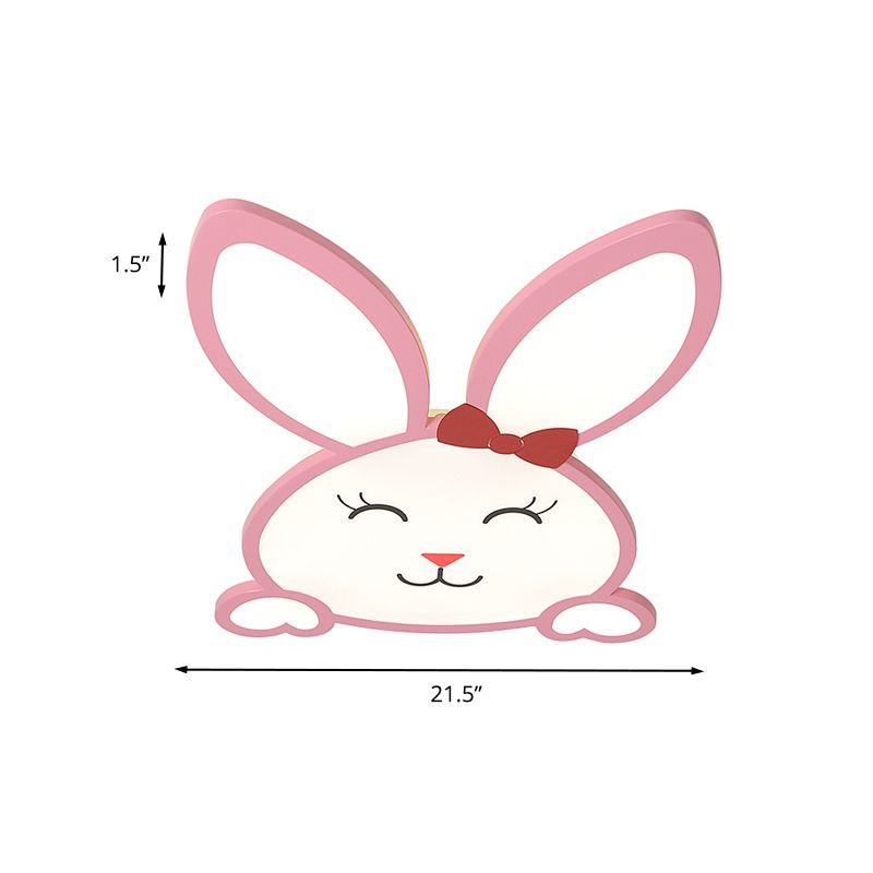 Kids Extra Thin Cheerful Bunny Flushmount Iron Nursery School LED Ceiling Flush Light in Pink