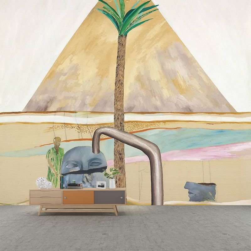 Full Size Aesthetics Wall Murals Brown Great Pyramid at Giza with Broken Head Painting Wall Art, Custom Print