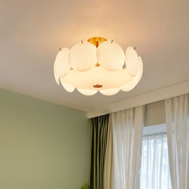 Modernism Semi Flush Mount White Glass Ceiling Light Fixture for Bedroom