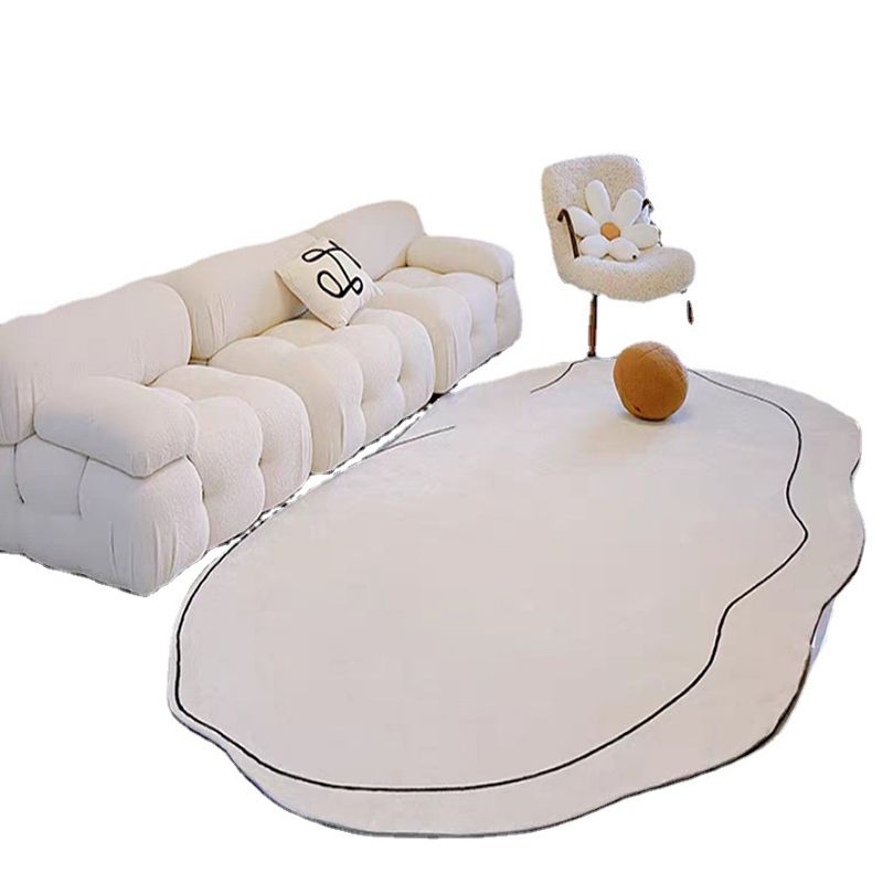 White Living Room Rug Casual Abstract Area Carpet Polyester Anti-Split Indoor Rug