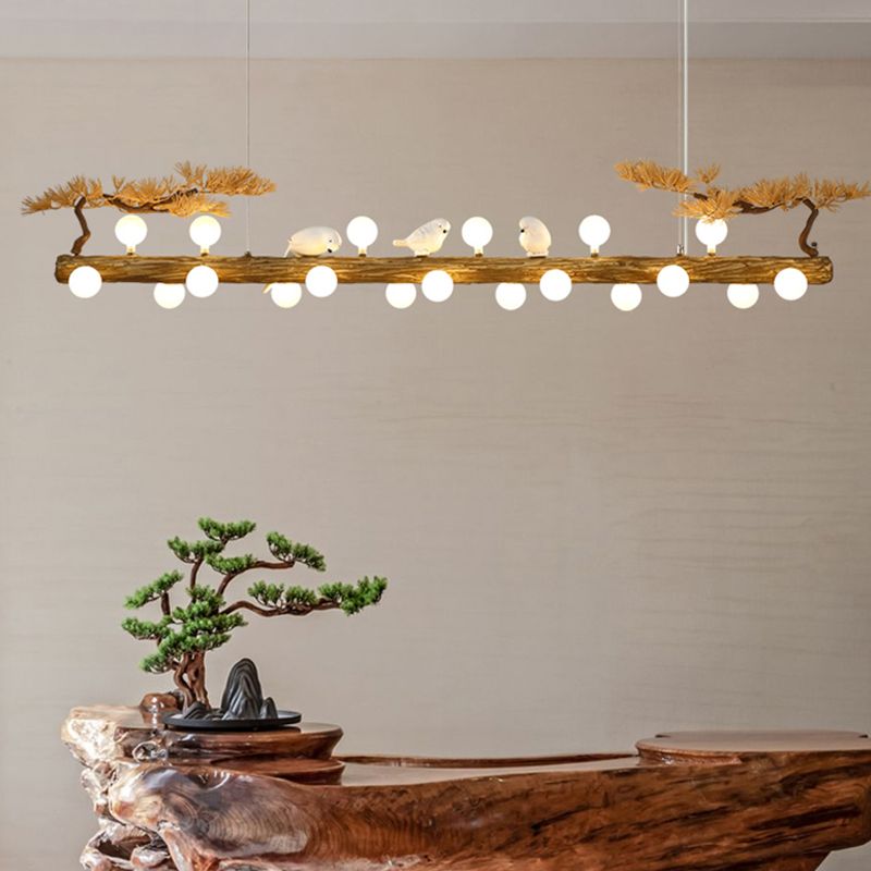 Modern Resin Island Light Fixture Stump Restaurant Hanging Lamp with White Glass Shade