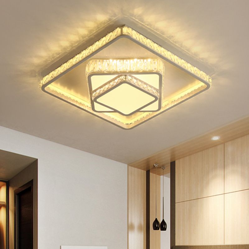 Square Crystal Block Flush Lamp Minimalism LED White Ceiling Mounted Fixture in White Light