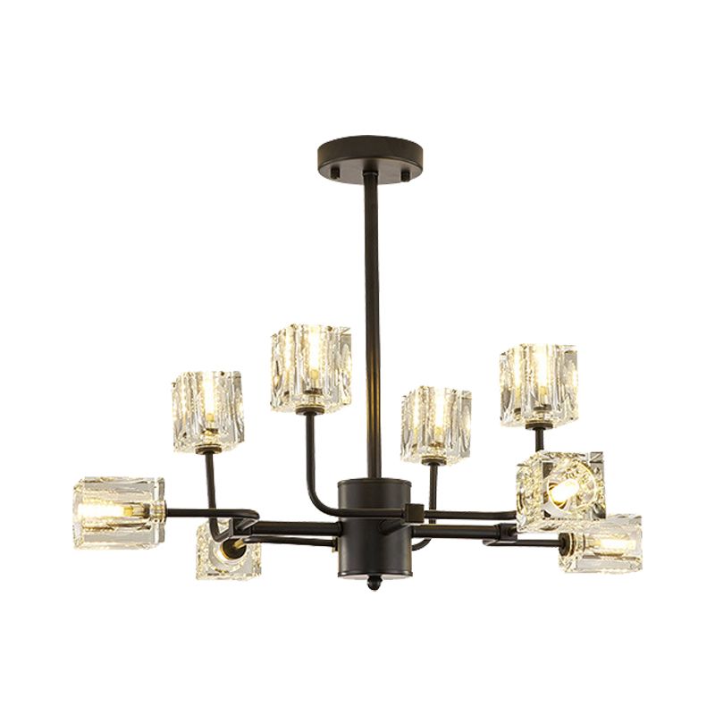 Cubic Kitchen Semi Flush Mount Modern Clear Crystal Block 8 Heads Black Ceiling Light Fixture