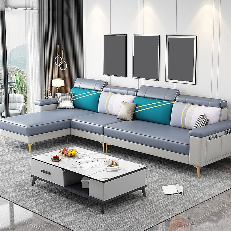 Faux Leather High Back Pillow Top Arm Sectional Wear and Stain-Resistant Sofa
