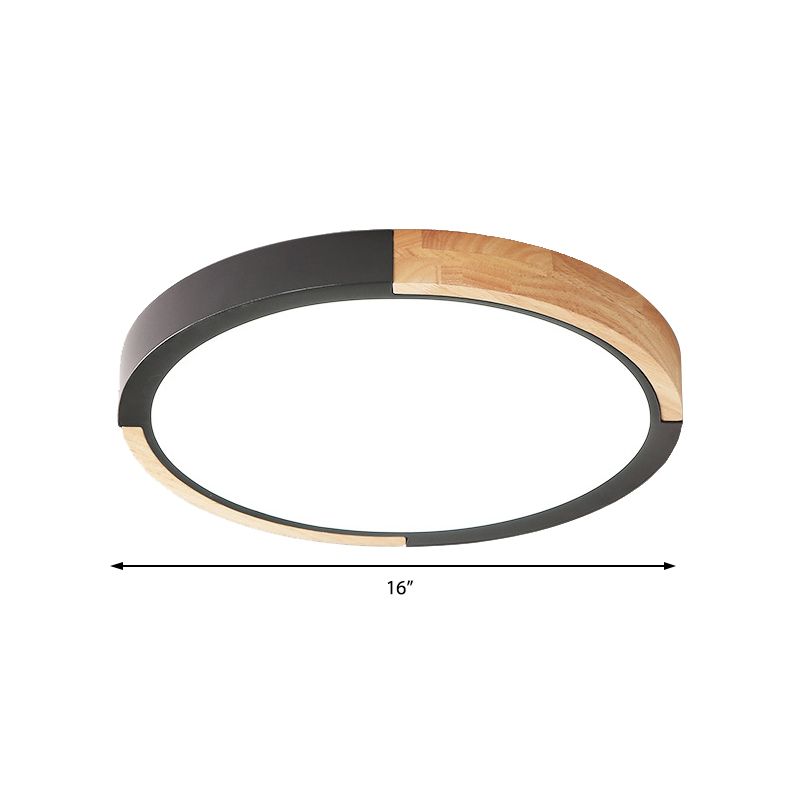 Nordic Style LED Ceiling Flush Black/Pink/White and Wood Splicing Disc Flush Mount Lighting with Acrylic Shade, Warm/White Light