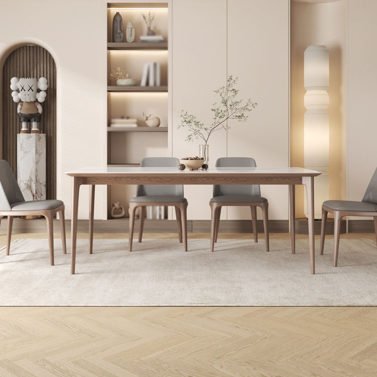 Modern 1/4/5/6/7 Pieces Dining Set Sintered Stone Dining Table Set with Wood Legs for Home