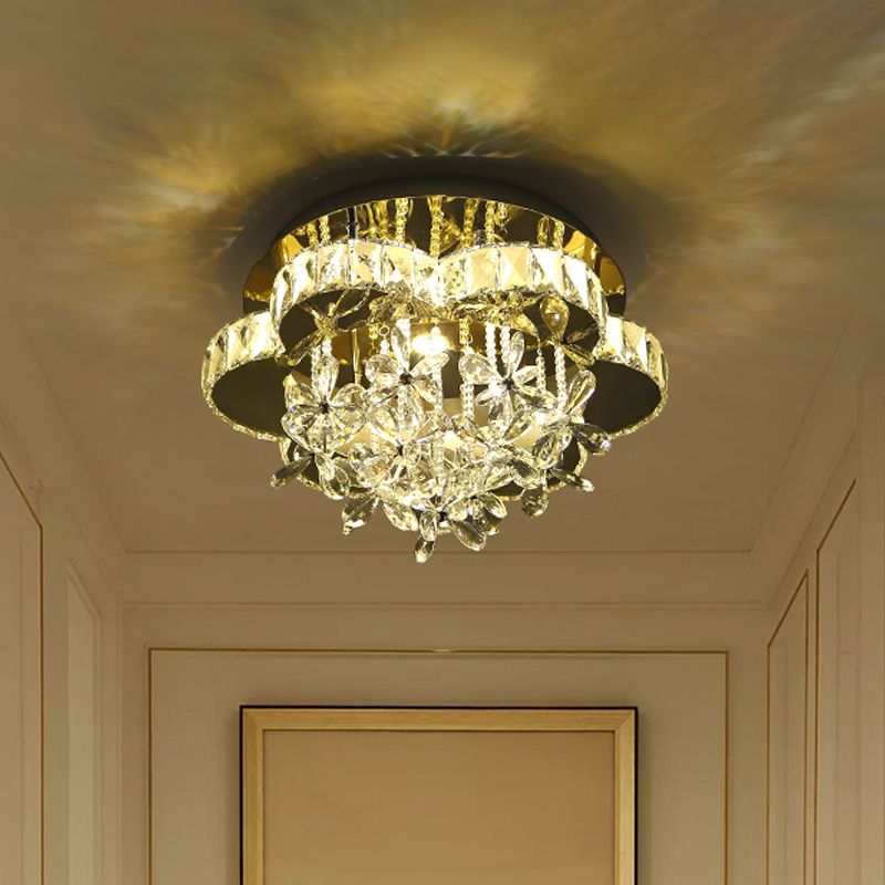 Modernist LED Semi Flush Lamp Chrome Blossom Ceiling Mounted Light with Hand-Cut Crystal Shade