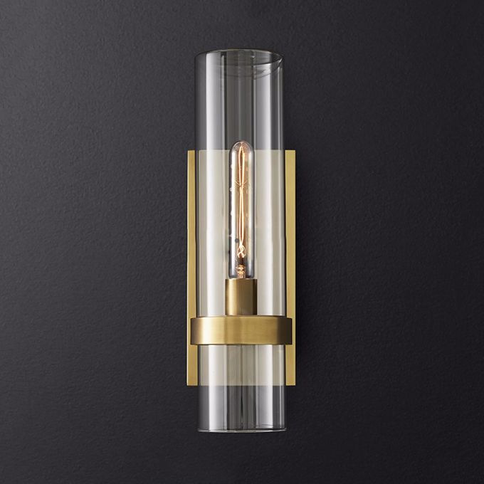 Zylinderleuchter leichter traditionelles klares Glas 2,5 "/5" breit 1 Kopfschwarz/Messingwand Lampenlampe für Treppe