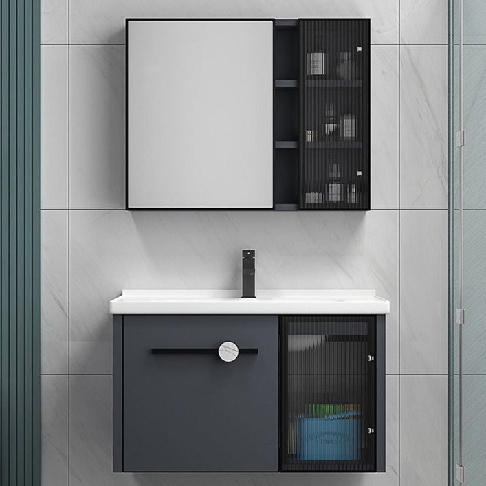 Rectangular Single Bathroom Vanity Modern Dark Gray Metal Base Vanity Set