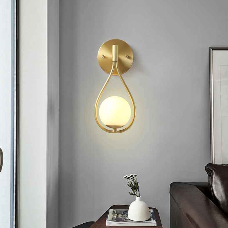 10.6 Inches Height Brass Wall Sconce with Frosted White Glass Shade Nordic Simplicity Style Wall Mount Lamp in Gold