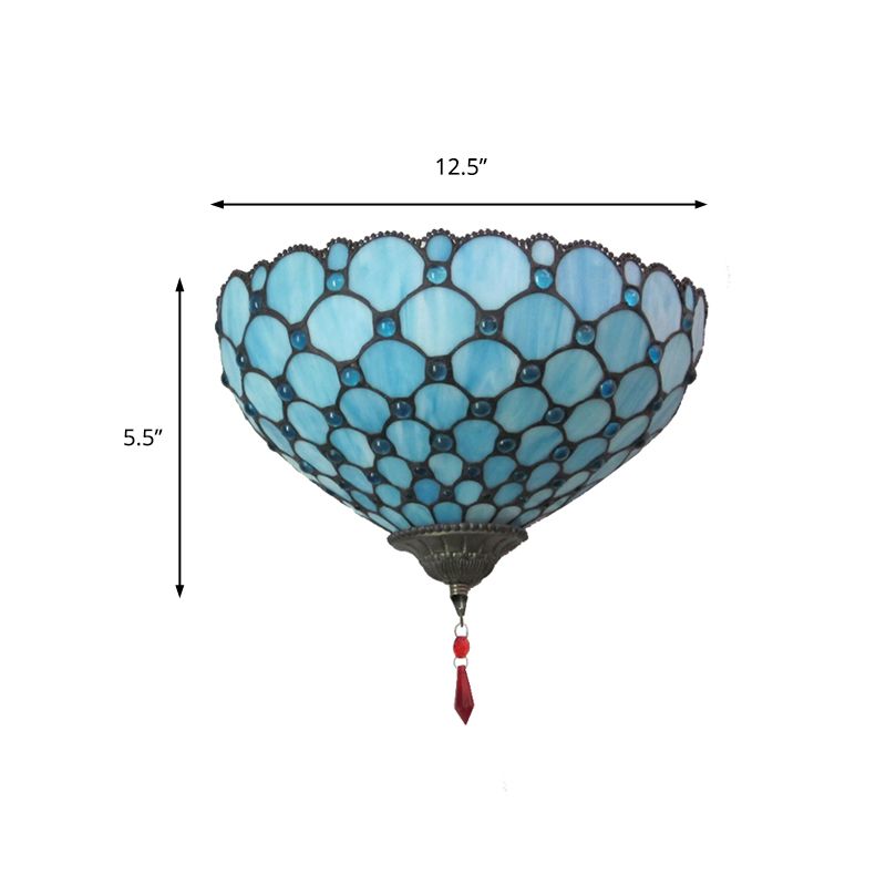 Bowl Wall Mount Light with Fish Scale 1 Light Stained Glass Tiffany Style Blue Wall Lighting
