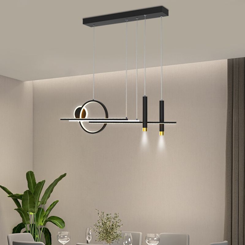Luce isola a led del ristorante nero in stile moderno in ferro battuto a sospensione lineare con ombra acrilica
