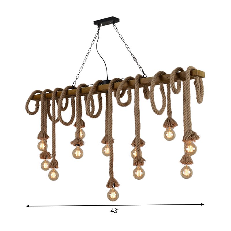 Lustre en bois beige en bois linéaire 5/8 lumières suspendues de style industriel pour salle à manger