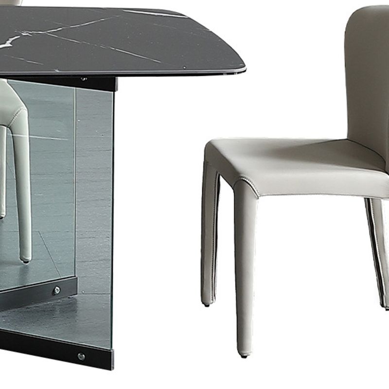 Modern Glass Base Table Rectangle Stone Top Dining Table for Kitchen