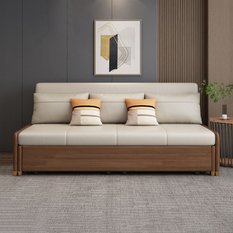 Armless Contemporary Faux Leather Convertible Bed Settee with 2 Pillows