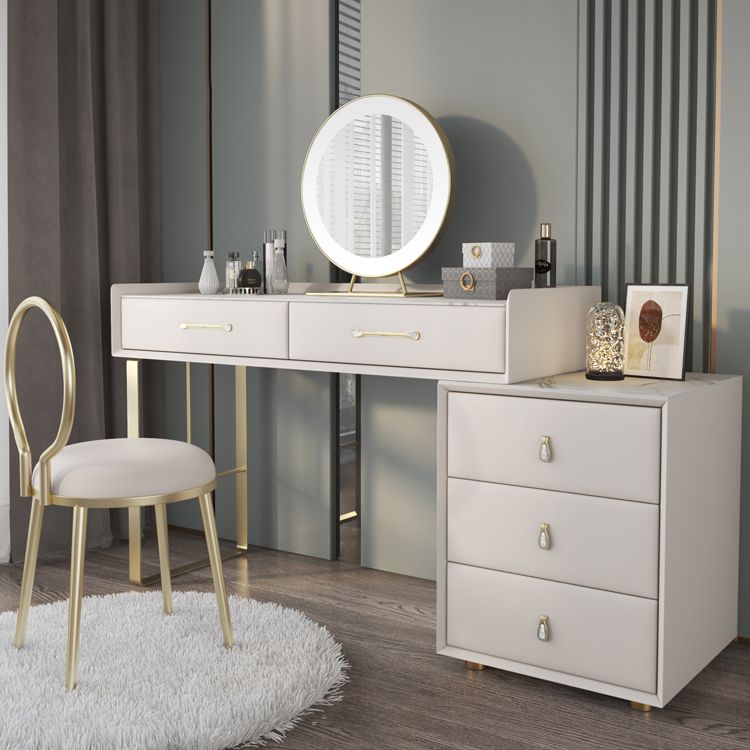 Luxurious Metal Vanity Set with Stool Stone Top Dressing Table