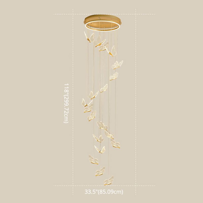 Butterfly Spiral Treppe Deckenbeleuchtung Acryl moderner LED-Multi-Licht-Anhänger in Gold