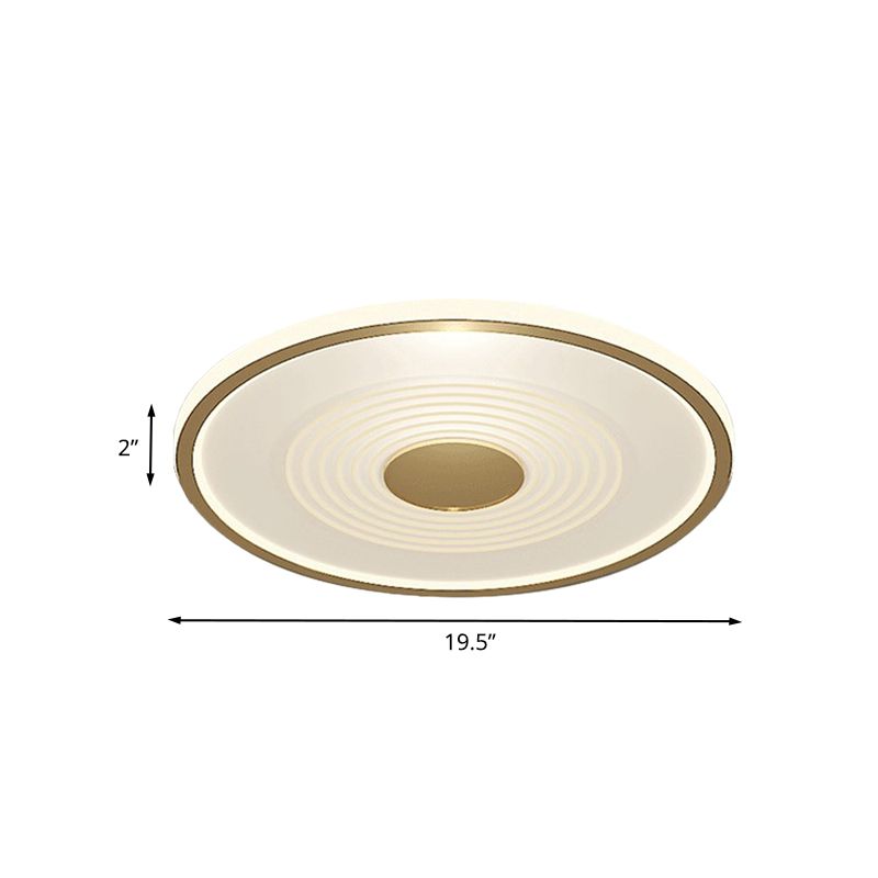 LED Bedroom Flush Lamp Minimalism White-Gold Flush Mount Fixture with Disc Acrylic Shade in White/Warm Light