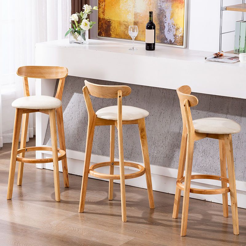 Industrial Backrest Armless Counter Stool Rubber Wood Bar Stool with Cushion for Cafe