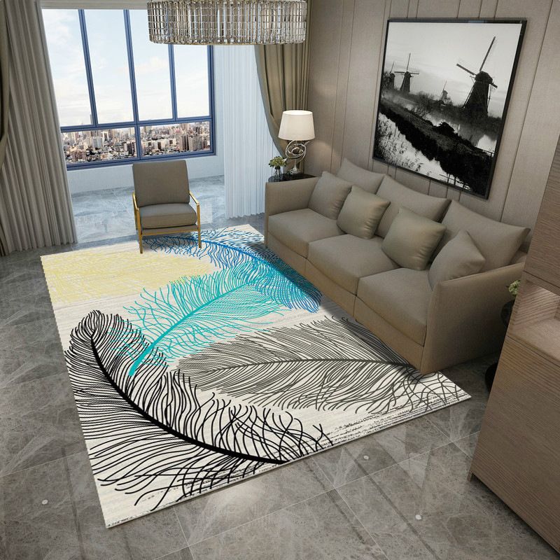 Nordic Drawing Room Rug Multi Colored Patterned Carpet Polypropylene Machine Washable Anti-Slip Backing Pet Friendly Rug
