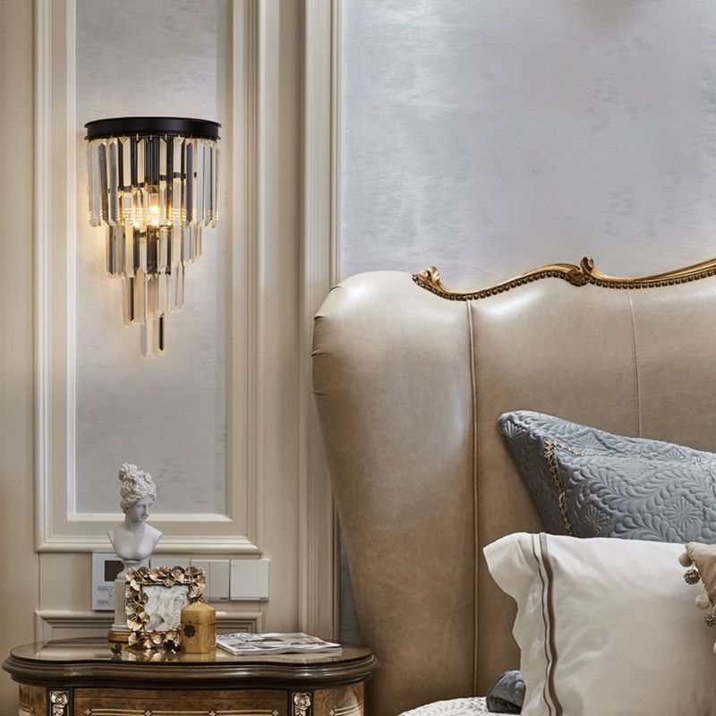 Moderne Stil abgestufte Wandleuchte klarer Kristall 1-Licht-Wandmontage Licht in Schwarz und Gold