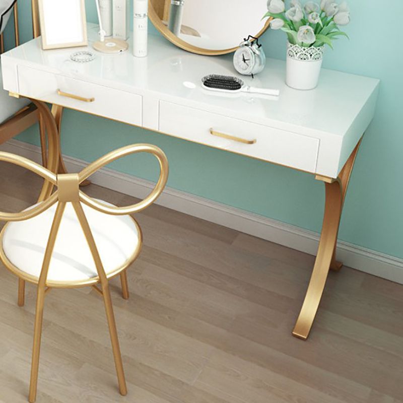 15.74" Wide Bedroom Dressing Table White Gold Make-up Vanity with 4 Storage Drawers