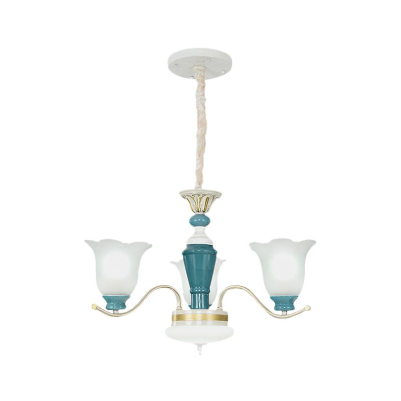 Groene bloemschaduw plafond hang armatuur plattelandsstijl crème glazen 3/6-licht slaapkamer hangende kroonluchter