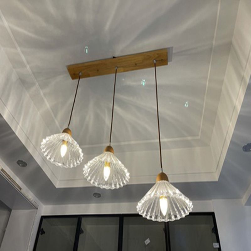 Modern beknopte kegel hanger licht houten hanglamp met 3 lichten met glazen schaduw