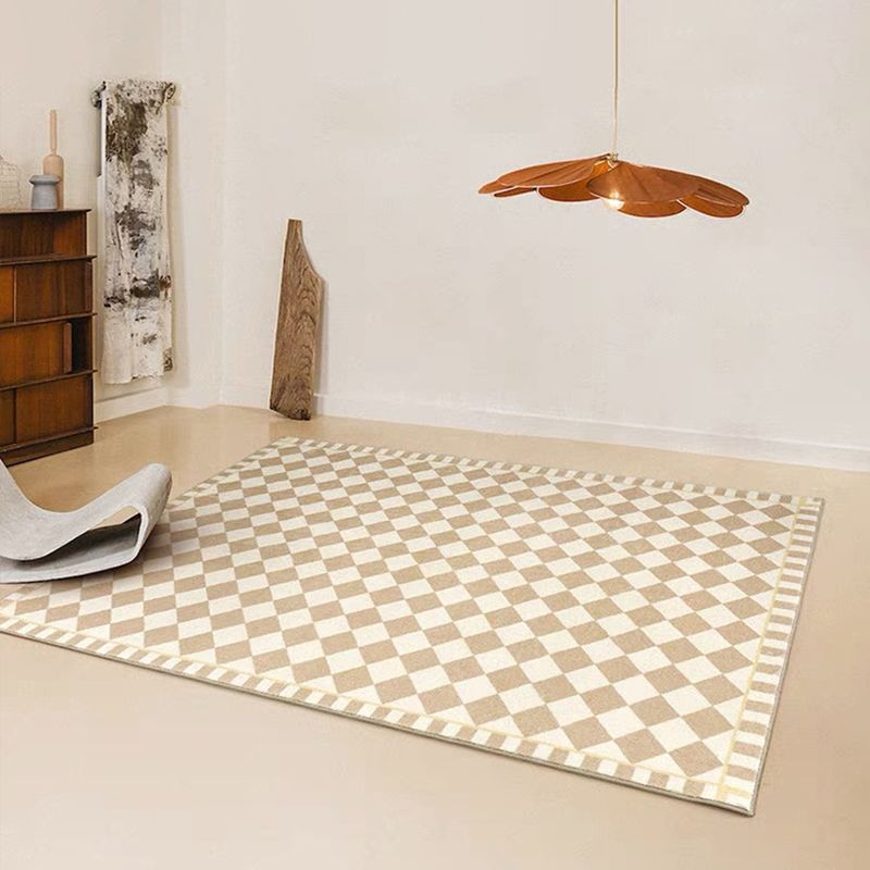Minimalist Tribal Diamond Rug Beige Polyester Area Rug Stain Resistant Rug for Bedroom