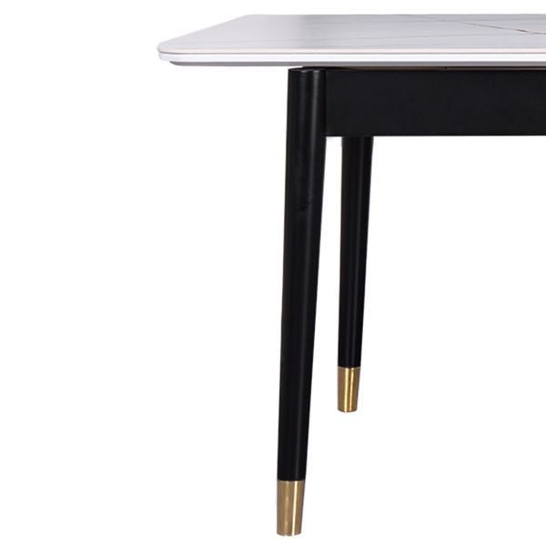 Table de salle à manger rectangulaire contemporaine Table de salle à manger en pierre frittée avec 4 pieds noirs