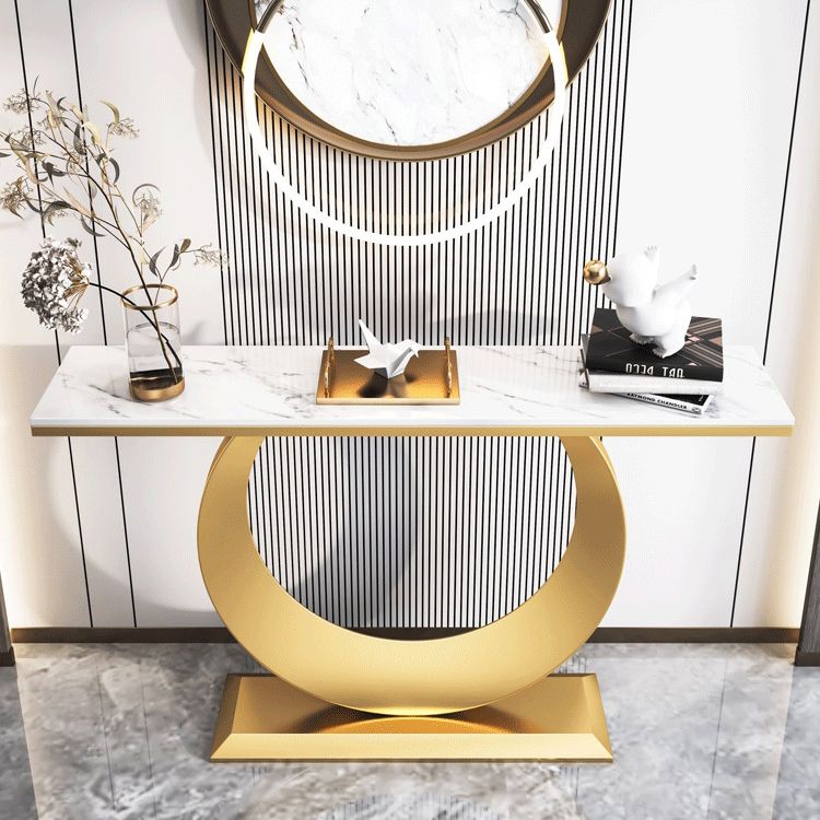 Glam Rectangle Console Table 31.5" Tall Stone Accent Table for Hall