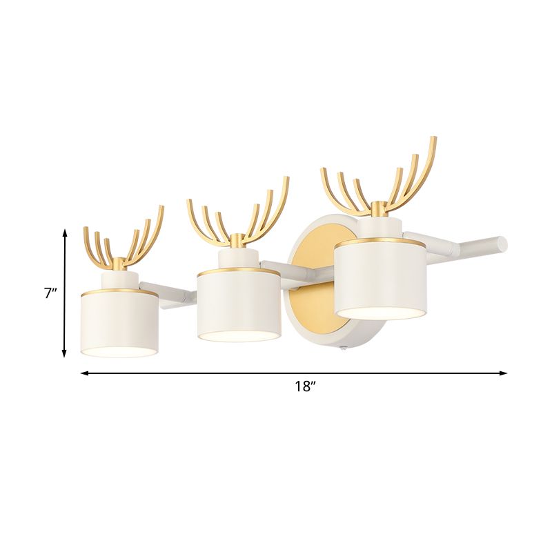 Drum Wall Light Sconce Modernist Metal 3-Head White Finish Wall Lighting for Living Room with Elk Design