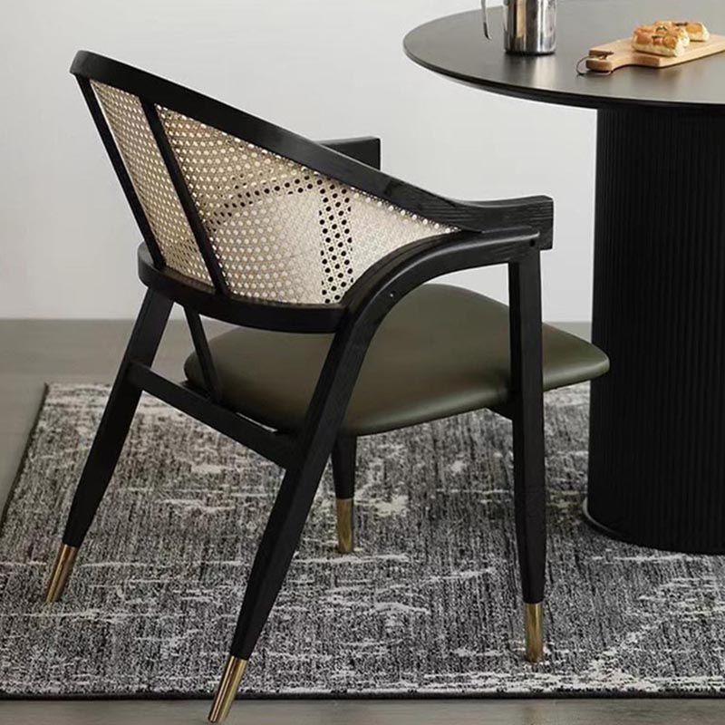 Glam Rattan Dining Chairs Open Back Dining Side Furniture with Wood Legs in Matte Finish
