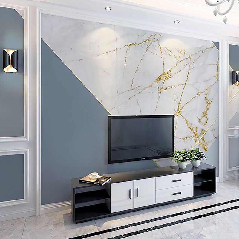 Extra Large Illustration Minimalist Mural for Gallery with Marble and Block in Grey and Blue