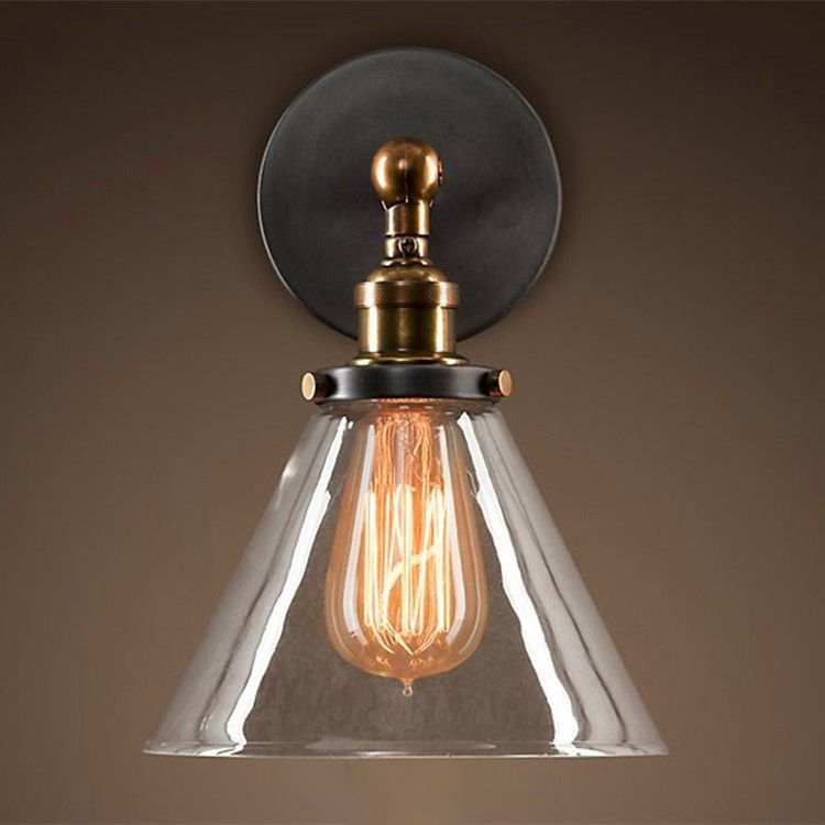 Indoor 1-Bulb Down Light Wall Sconce Lighting, Industrial Clear Glass Sconce Light Fixture