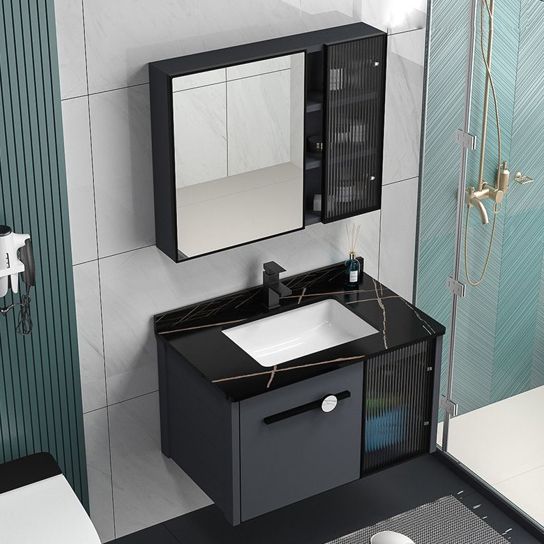 Rectangular Single Bathroom Vanity Modern Dark Gray Metal Base Vanity Set